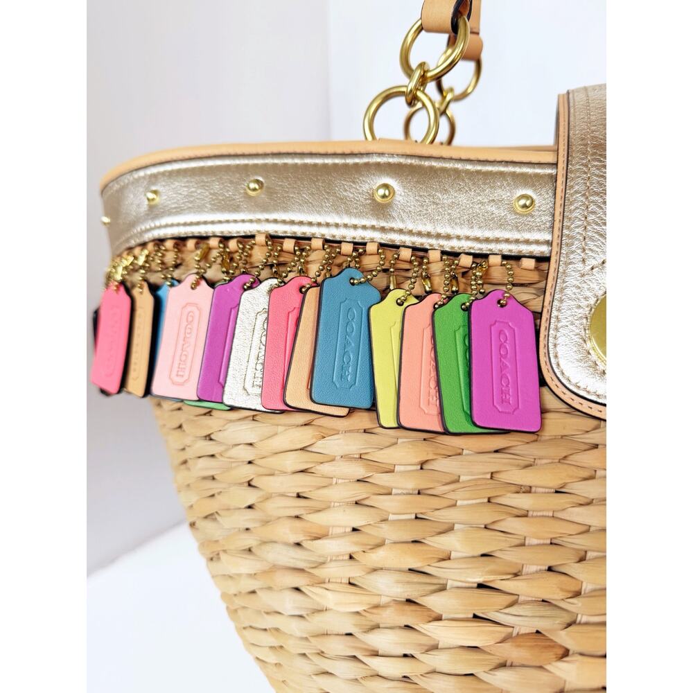 Coach Leather Hangtag Straw Basket Hamptons Weekend Tote Multicolor 70th Anniver - Picture 11 of 16